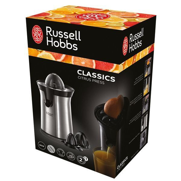 Соковитискач Russell Hobbs Classics цитрус-прес 60Вт, 2 насадки в комплекті, метал, чорний 22760-56 фото