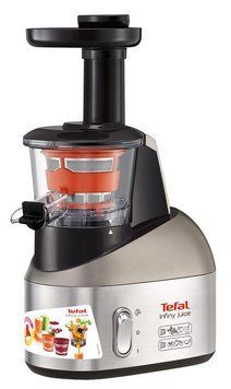 Соковитискач Tefal Infiny Press шнекова 200Вт, чаша-0.8л, жмих-0.8л, пластик, чорно-сірий ZC255B38 фото