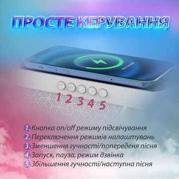Портативна колонка з RGB-підсвіткою Wireless Charger BT2301W BT2301W фото